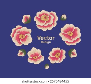 traditional embroidery elegant ethnic floral flower blossom beautiful art pattern premium color decoration gift set decoration design emblem invitation holiday vector element bouquet beautiful illust
