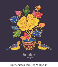 traditional embroidery elegant ethnic floral flower blossom beautiful art pattern premium color decoration gift set decoration design emblem invitation holiday vector element beautiful illustration 