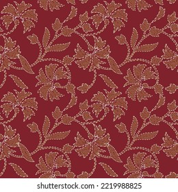 traditional embroidery floral pattern artwork Mughal art embroidery stitches motif border beautiful decorative mughal art border embroidery stitches pattern for digital fabric prints on red background