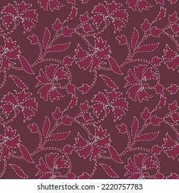 traditional embroidery floral pattern artwork Mughal art embroidery stitches beautiful decorative mughal art border embroidery stitches pattern for digital fabric prints on maroon background. 库存矢量图