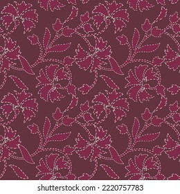 traditional embroidery floral pattern artwork Mughal art embroidery stitches beautiful decorative mughal art border embroidery stitches pattern for digital fabric prints on maroon background.