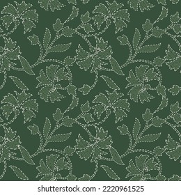 traditional embroidery floral pattern artwork Mughal art embroidery stitches beautiful decorative mughal art border embroidery stitches pattern for digital fabric prints on green background.
