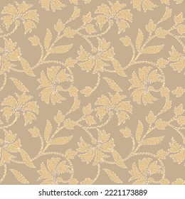 traditional embroidery floral pattern artwork Mughal art embroidery stitches beautiful decorative mughal art border embroidery stitches pattern for digital fabric prints on beige background.