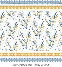 traditional embroidery motif floral pattern with repeat seamless border for fabric
