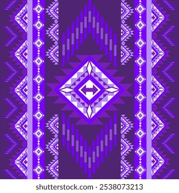 Traditional embroidery pattern, purple background, Aztec geometric art for tapestry, wallpaper, clothing, shawl, fabric, textile, sarong.