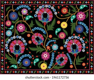 Traditional embroidery textile product in Uzbekistan-suzani, using in home decor and fashion industry