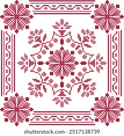 Traditional embroidery. Vector illustration of ethnic seamless ornamental geometric patterns