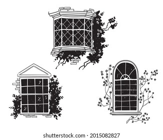 ventanas victorianas tradicionales, boceto vectorial de detalles arquitectónicos