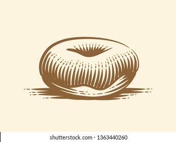 traditional engraved and linocut style donut illustration for logo, icon, brand