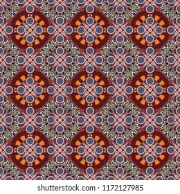 Traditional ethnic background in red, gray and brown colors. Vector colorful kaleidoscopic seamless pattern for textile, ceramic tiles, wallpapers and fabric.