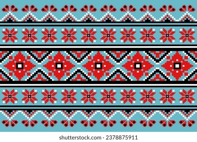 Patrón de tejido étnico tradicional, diseño de patrón sin fisuras para textiles, alfombras, papel pintado, ropa, sarong, pañuelo, batik, envoltura, bordado, impresión, fondo, ilustración vectorial. imagen de píxel.