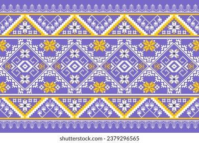 Traditional ethnic fabric pattern, seamless pattern design for textiles, rugs, wallpaper, clothing, sarong, scarf, batik, wrap, embroidery, print, background, vector illustration. thai fabric pixel
