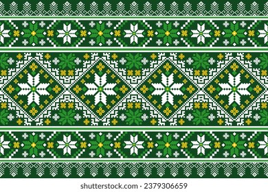 Patrón de tejido étnico tradicional, diseño de patrón sin fisuras para textiles, alfombras, papel pintado, ropa, sarong, pañuelo, batik, envoltura, bordado, impresión, fondo, ilustración vectorial. píxel de tela thai