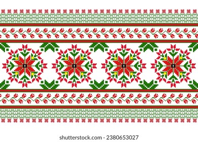 Traditional ethnic fabric pattern, seamless pattern design for textiles, rugs, wallpaper, clothing, sarong, scarf, batik, wrap, embroidery, print, background, vector illustration. christmas pattern