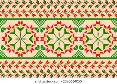 Patrón de tejido étnico tradicional, diseño de patrón sin costuras para textiles, alfombras, papel pintado, ropa, sarong, pañuelo, batik, envoltura, bordado, impresión, fondo, ilustración vectorial.árbol de navidad, santa