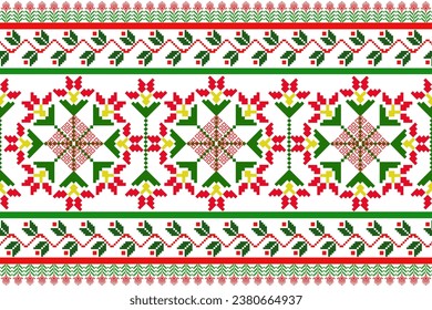 Traditional ethnic fabric pattern, seamless pattern design for textiles, rugs, wallpaper, clothing, sarong, scarf, batik, wrap, embroidery, print, background, vector illustration.christmas tree,santa