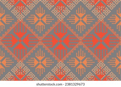 Traditional ethnic fabric pattern, seamless pattern design for textiles, rugs, wallpaper, clothing, sarong, scarf, batik, wrap, embroidery, print, background, vector illustration. 