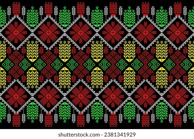 Traditional ethnic fabric pattern, seamless pattern design for textiles, rugs, wallpaper, clothing, sarong, scarf, batik, wrap, embroidery, print, background, vector illustration. thai fabric