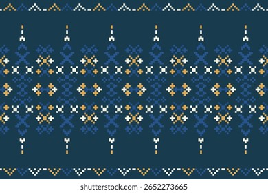 Traditional ethnic fabric patterns in geometric pixel design seamless artwork cultural textile vibrant colors