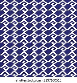 diseño tradicional de patrones geométricos étnicos para la moqueta de fondo papel de pared envoltura tela batik estilo bordado sarong ilustración vectorial azul marino y blanco
