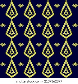 traditional ethnic geometric pattern design floral yarn pattern for background carpet wallpaper clothing wrap batik fabric sarong embroidery style vector illustration navy blue and gold