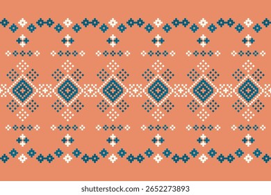 Traditional ethnic geometric pattern fabric design pixel art seamless background cultural aesthetics