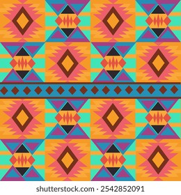 traditional, ethnic geometric patterns in orange, dark blue, and white, inspired by Navajo and Native American Indian designs. Suitable for clothing, curtains, carpets, sarongs, Hmong textiles, and fa