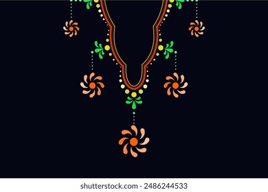 Traditional ethnic geometry colorful embroidery collar necklace.designs for fashion and cloth industry.