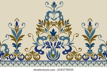 traditional ethnic ikat damask  pattern, vintage color ornament, textile illustration design for wrap, textile, silk, fabric