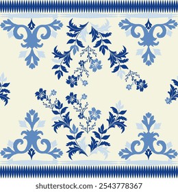 traditional ethnic ikat damask  pattern, vintage color ornament, textile illustration design for wrap, textile, silk, fabric