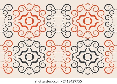 Traditional ethnic ikat fabric pattern motifs geometric style.African ikat embroidery Ethnic oriental pattern brown cream background. Abstract,vector,illustration.Texture,frame,decoration,wallpaper.
