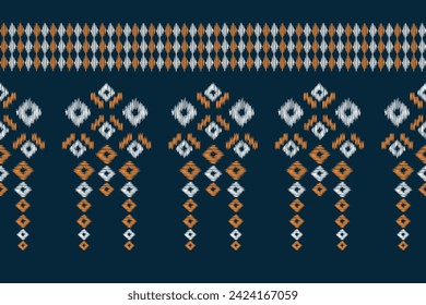 Traditional Ethnic ikat motif fabric pattern geometric style.African Ikat embroidery Ethnic oriental pattern blue background wallpaper. Abstract,vector,illustration.Texture,frame,decoration.