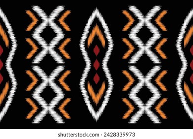 Traditional Ethnic ikat motif fabric pattern geometric style.African Ikat embroidery Ethnic oriental pattern black background wallpaper. Abstract,vector,illustration.Texture,frame,decoration.