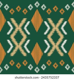 Traditional Ethnic ikat motif fabric pattern background geometric .African Ikat embroidery Ethnic oriental pattern green background wallpaper. Abstract,vector,illustration.Texture,frame,decoration.