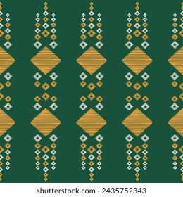 Traditional Ethnic ikat motif fabric pattern background geometric .African Ikat embroidery Ethnic oriental pattern green background wallpaper. Abstract,vector,illustration.Texture,frame,decoration.