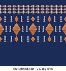 Traditional Ethnic ikat motif fabric pattern geometric style.African Ikat embroidery Ethnic oriental pattern blue background wallpaper. Abstract,vector,illustration.Texture,frame,decoration.