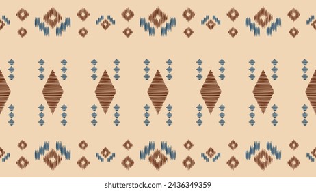 Traditional Ethnic ikat motif fabric pattern background geometric .African Ikat embroidery Ethnic pattern brown cream background wallpaper. Abstract,vector,illustration.Texture,frame,decoration.