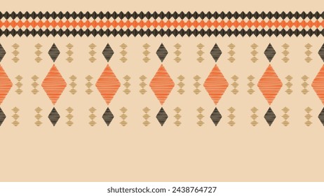 Traditional Ethnic ikat motif fabric pattern background geometric .African Ikat embroidery Ethnic pattern brown cream background wallpaper. Abstract,vector,illustration.Texture,frame,decoration.