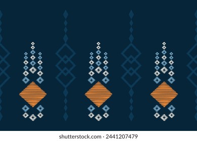 Traditional Ethnic ikat motif fabric pattern geometric style.African Ikat embroidery Ethnic oriental pattern blue background wallpaper. Abstract,vector,illustration.Texture,frame,decoration.