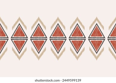 Traditional Ethnic ikat motif fabric pattern background geometric .African Ikat embroidery Ethnic pattern brown cream background wallpaper. Abstract,vector,illustration.Texture,frame,decoration.