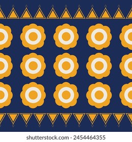 Traditional Ethnic ikat motif fabric pattern geometric style.Flower pattern embroidery Ethnic oriental pattern blue background wallpaper. Abstract,vector,illustration.Texture,frame,decoration.
