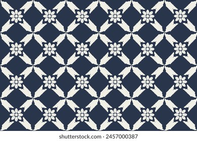 Traditional Ethnic ikat motif fabric pattern background is geometric. African Ikat embroidery Ethnic oriental pattern blue background wallpaper. Abstract, vector,illustration.Texture,frame,decoration.