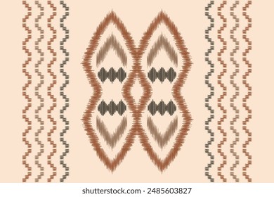 Patrón de tela con motivo étnico de ikat tradicional estilo geométrico. Bordado de ikat africano Patrón étnico oriental Fondo de pantalla de fondo de crema marrón. Abstractas, Vector, ilustración. Textura, marco, decoración.