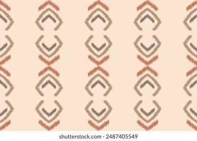 Traditional Ethnic ikat motif fabric pattern geometric style.African Ikat embroidery Ethnic oriental pattern brown cream background wallpaper. Abstract,vector,illustration.Texture,frame,decoration.
