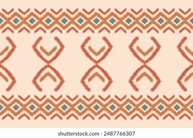 Traditional Ethnic ikat motif fabric pattern geometric style.African Ikat embroidery Ethnic oriental pattern brown cream background wallpaper. Abstract,vector,illustration.Texture,frame,decoration.