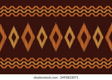 Traditional Ethnic ikat motif fabric pattern geometric style.African Ikat embroidery Ethnic oriental pattern brown background wallpaper. Abstract,vector,illustration.Texture,frame,decoration.