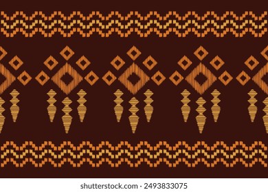 Traditional Ethnic ikat motif fabric pattern geometric style.African Ikat embroidery Ethnic oriental pattern brown background wallpaper. Abstract,vector,illustration.Texture,frame,decoration.