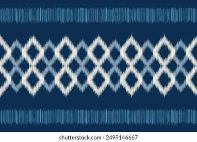 Traditional Ethnic ikat motif fabric pattern geometric style.African Ikat embroidery Ethnic oriental pattern blue background wallpaper. Abstract,vector,illustration.Texture,frame,decoration.