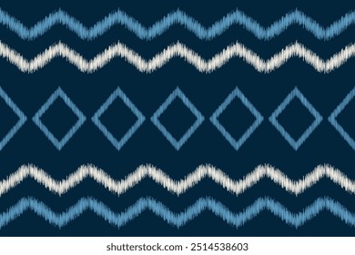 Padrão de tecido de motivo de ikat étnico tradicional estilo geométrico.Africano Ikat bordado Padrão oriental padrão azul papel de parede de fundo. Abstrato,vetor,textura.moldura,decoração.