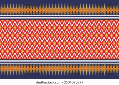 Traditional ethnic ikat pattern geometric  on dark blue background , Asian style ,abstract art,,seamless pattern,ornament print,design for fabric,clothing,wrapping,textiles,carpet,blanket,cloth